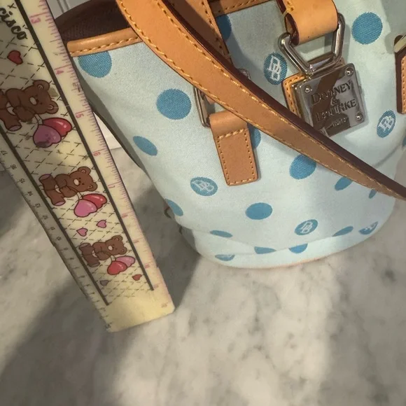Dooney & Bourke Tan and Blue Polka Dot Tote - Picture 5 of 9